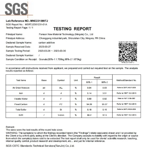 SGS inspection and testing report